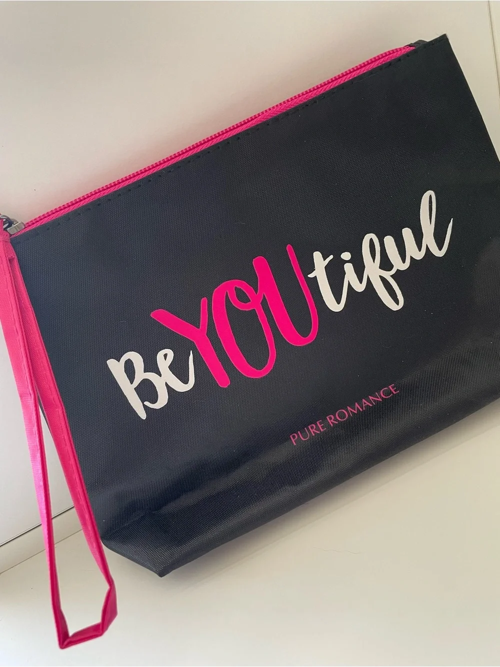 Pure Romance Champagne Wishes Pink Pouch & BeYOUtiful Black Cosmetic Bag Set